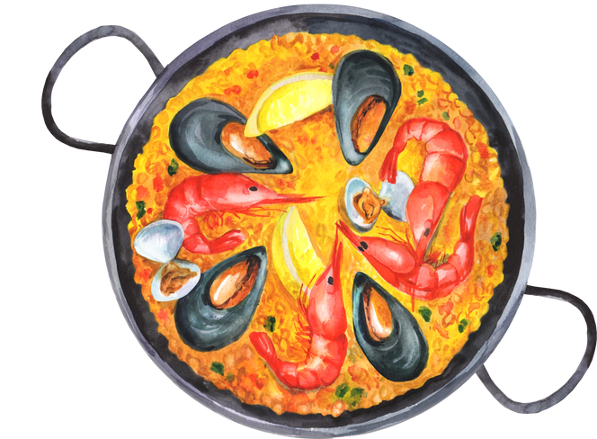 Paella in a Frying Pan Watercolor